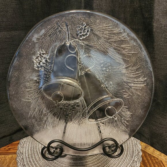 Libbey Holiday Bells 13 Inch Glass Serving Platter - Vintage Holiday - Picture 5 of 6